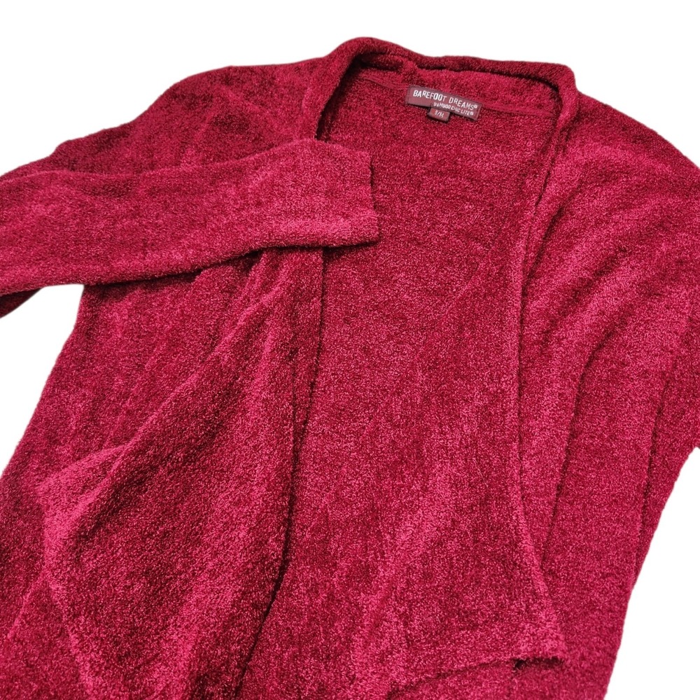 Barefoot Dreams Size S/M Red Cozy Chic Ultra Lite Open Front Cardigan Sweater - Picture 4 of 12